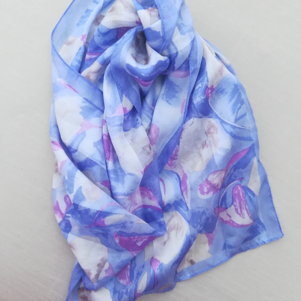 Vintage Sheer Blue Scarf - Picture 6 of 7